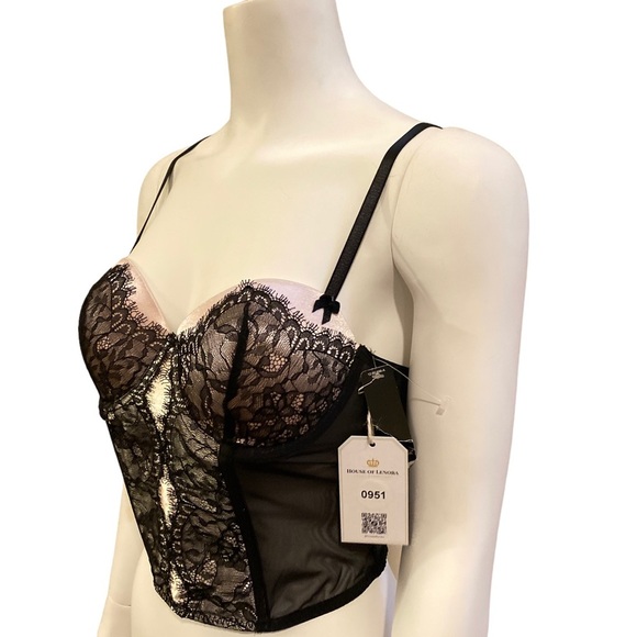 NWT DELICATES Black and Pink Lace Up Bustier, size 36B - Picture 8 of 12